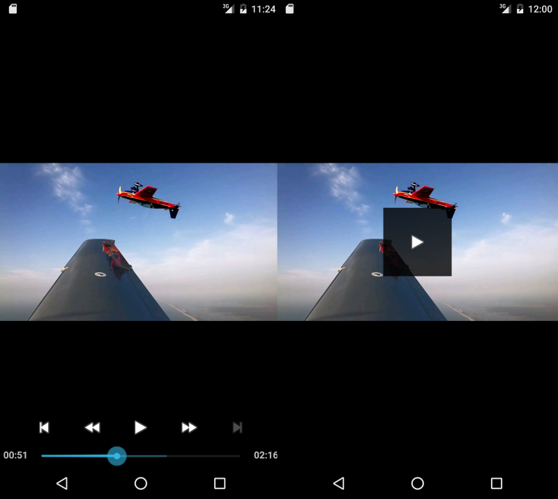Replacing the standard playback controls (left) with custom controls (right)